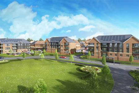 Exterior CGI showing an ariel view of the Springfield development by Redrow