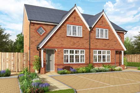 CGI image of a pair of semi-detached houses with brick elevations