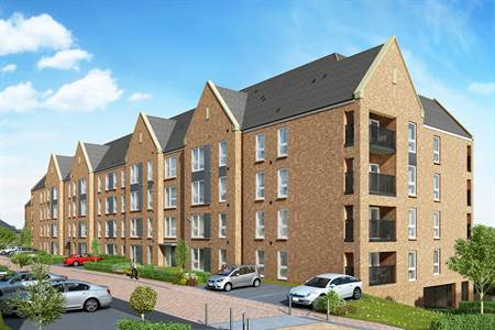 CGI of front view of Block 3 of Springfield residential development by Redrow Homes