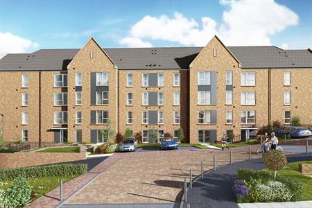 CGI of front view of Block 4 of Springfield residential development by Redrow Homes