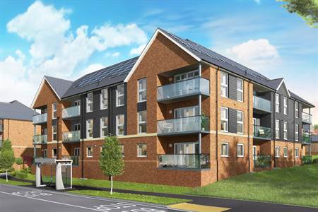 Exterior CGI view of the Surrenden Cout development by Redrow