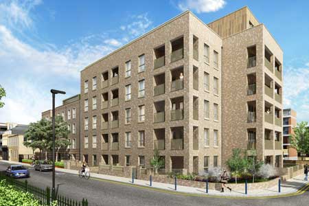 CGI image of a residential apartment block from corner