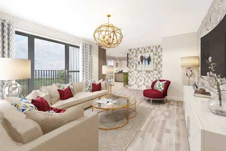 Interior CGI image of a modern living room
