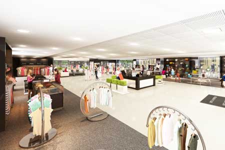 Interior CGI image of a Net A Porter store